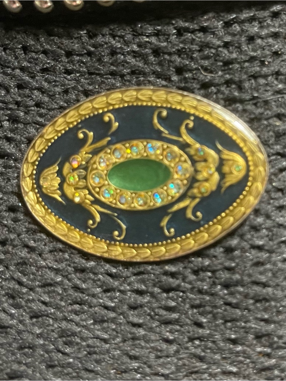 Catherine Popesco Gold-Tone Blue & Gold Oval Brooch with Aurora Accents